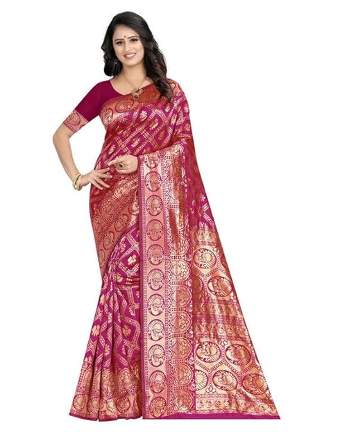 Vasthrlay Banarasi Jacquard Unstitched Red Saree