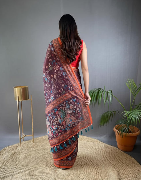 Vasthrlay Multicolor Contrast Kalamkari Unstitched