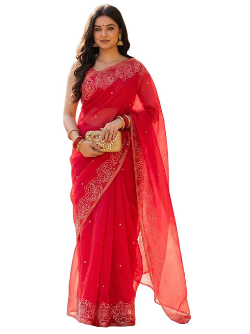 Vasthrlay Printed White Saree