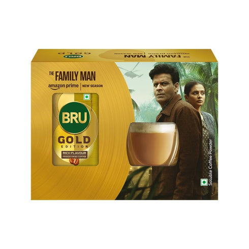Bru Gold Edition Pure Coffee 100g with Glass Mug
