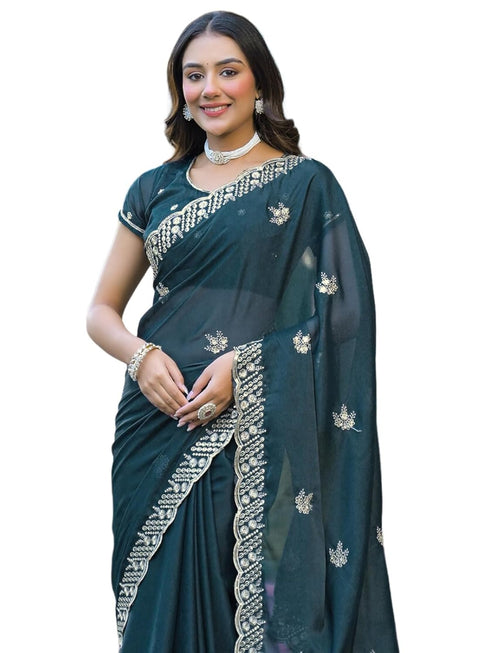 Vasthrlay Georgette Embroidery Unstitched Coral Saree