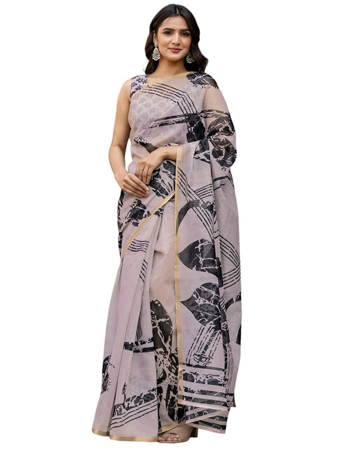 Vasthrlay Womens Printed Unstitched Multicolor Saree