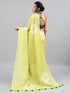 Vasthrlay Green1 Linen Floral Printed Saree With Solid Unstitched Linen Blouse Piece