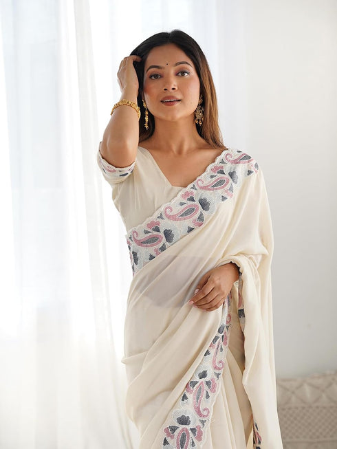 Vasthrlay Embroidery Dusty Saree