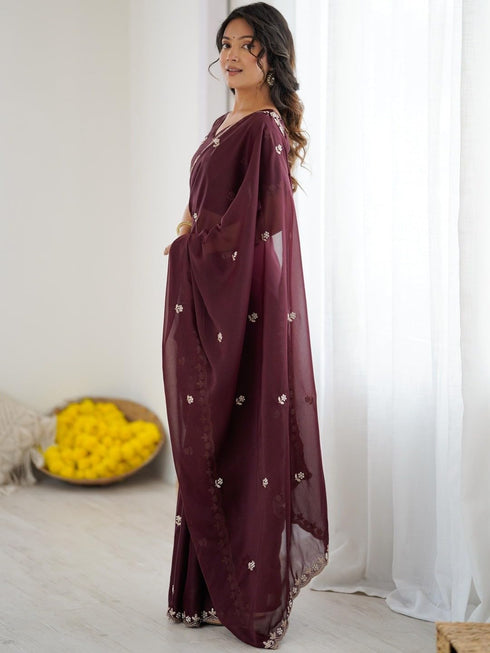 Vasthrlay Wine Georgette Saree