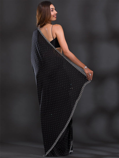 Vasthrlay Georgette Siroski Unstitched Black Ethnic Wear