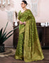 Vasthrlay Womens Banarasi Olive Green Saree With Unstitched Blouse Piece