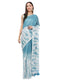 Vasthrlay Sky Blue Linen Floral | Striped | Check Design Printed Saree With Solid Unstitched Linen Blouse Piece