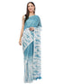 Vasthrlay Sky Blue Linen Floral | Striped | Check Design Printed Saree With Solid Unstitched Linen Blouse Piece