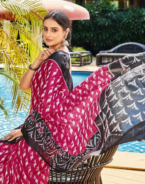 Vasthrlay Printed Pleated Unstitched Dark Green Saree