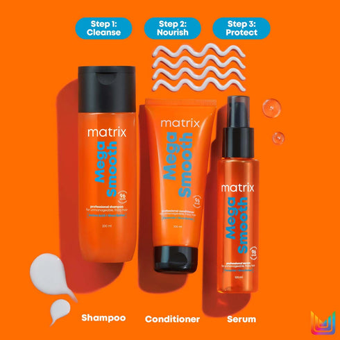 MATRIX Mega Smooth Shampoo Conditioner and Serum Combo with Shea Butter for Frizzy Hair
