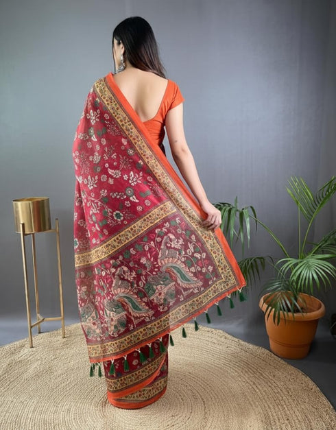 Vasthrlay Multicolor Contrast Kalamkari Unstitched