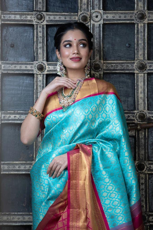 Vasthrlay Blue Kanjivaram Saree