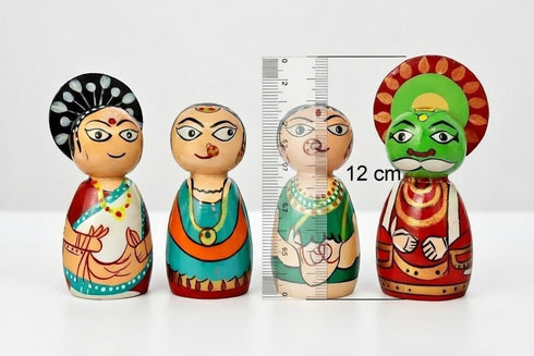SIGNY Handcrafted Channapatna Kathakali Wooden Doll Set of 4
