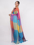 Vasthrlay Multicolour Linen Floral| Striped| Check Design Printed Saree With Solid Unstitched Linen Blouse Piece
