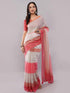 Vasthrlay Red Linen Floral | Striped | Check Design Printed Saree With Solid Unstitched Linen Blouse Piece