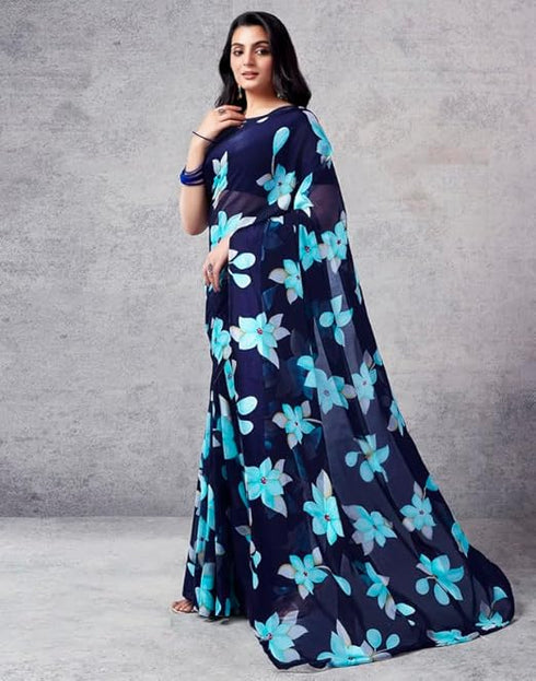 Vasthrlay Georgette Sequence Unstitched Black Saree