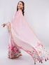 Vasthrlay Pink1 Chevron Printed Linen Saree With Unstitched Blouse