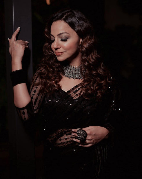 Vasthrlay Embroidered Sequence Unstitched Black Free Ethnic Wear