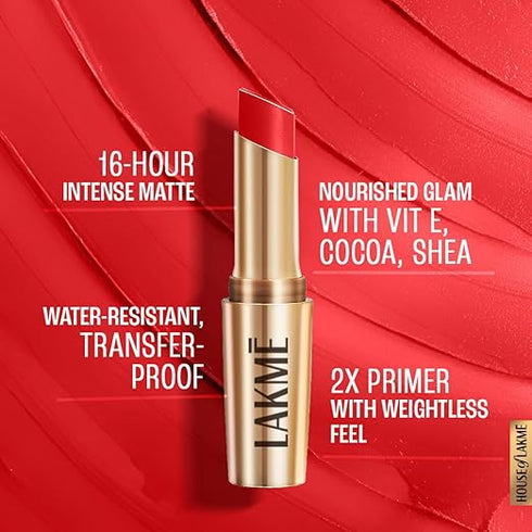 Lakme 9TO5 Primer + Matte Lip Color MR1 Red Letter Red Letter