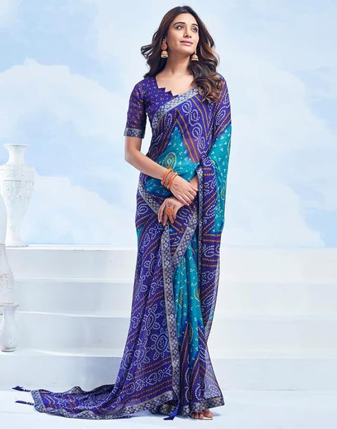 Vasthrlay Bandhani Printed Chiffon Orange Saree