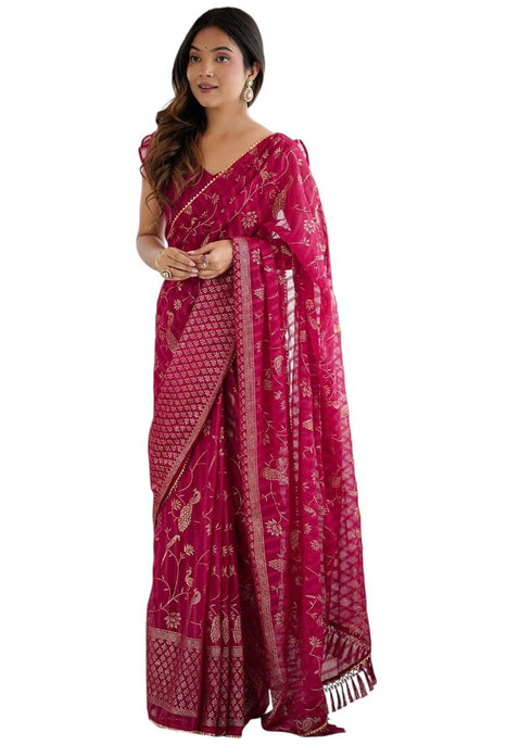 Vasthrlay Red Unstitched Saree