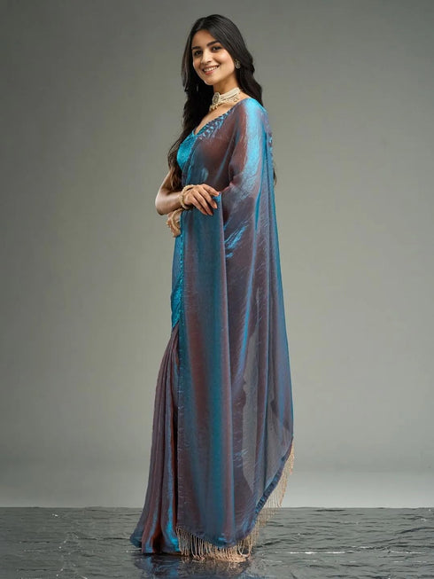Vasthrlay Sky Blue Unstitched Saree
