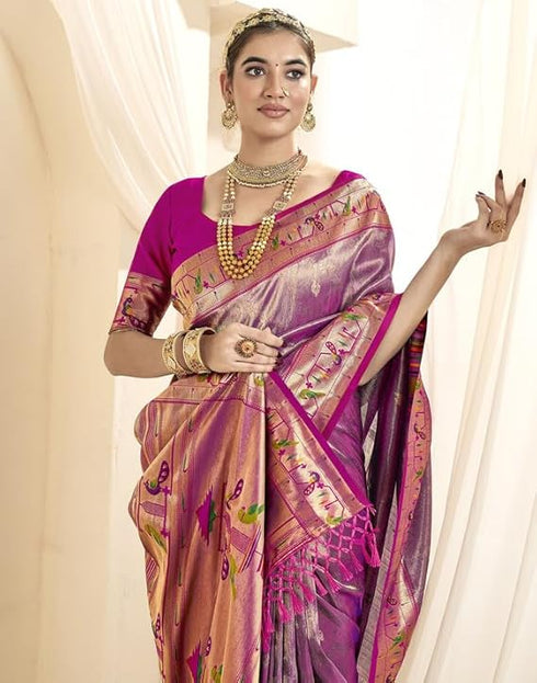 Vasthrlay Paithani Jacquard Unstitched Pink Saree