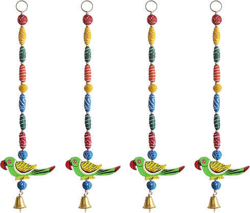 TIED RIBBONS Pack of 4 Wall Hangings for Decor Toran, Parrot Latkans with Bells