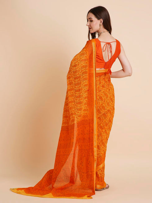 Vasthrlay Cotton Printed Mulmul Blue Saree