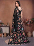 Vasthrlay Black Floral Linen Saree With Solid Black Unstitched Blouse