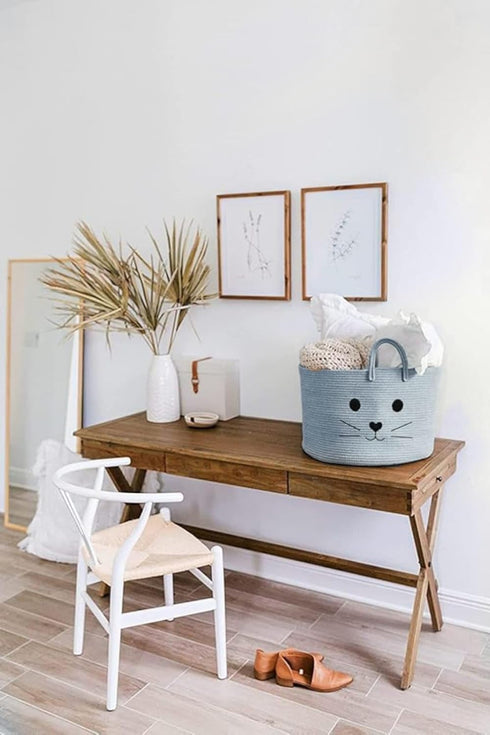 RUGSZONE Handwoven Jute & Cotton Storage Basket