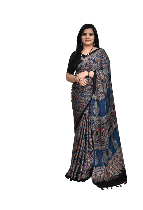 Vasthrlay Ajrakh Saree Crepe