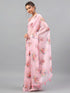 Vasthrlay Pastel Pink3 Sheer Floral Printed Art Chiffon Saree With Unstitched Blouse