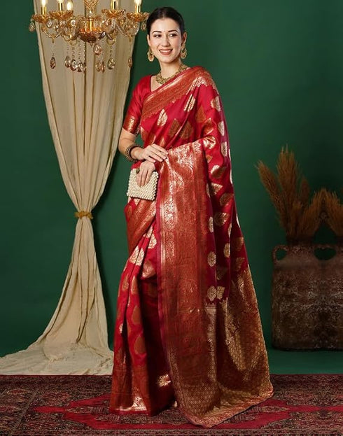 Vasthrlay Womens Jacquard Unstitched Maroon Saree