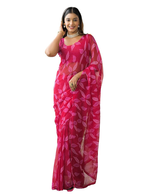 Vasthrlay Chiffon Bandhani Unstitched Olive Green Saree