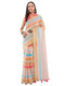 Vasthrlay Multicolour Women'S Blue And White Chevron Printed Linen Saree