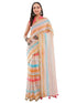 Vasthrlay Multicolour Women'S Blue And White Chevron Printed Linen Saree