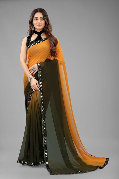 Vasthrlay Georgette Embroidered Mahendi Traditional