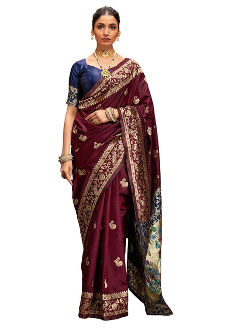 Vasthrlay Banarasi Weaving Navy Navy Blue Saree