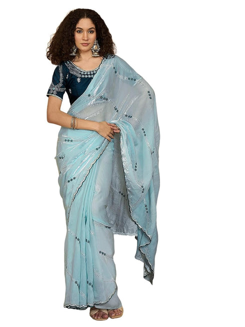 Vasthrlay Shimmer Embroidery Peach Saree