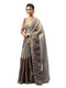 Vasthrlay Rusty Brown Floral And Solid Design Polyester Saree With Unstitched Blouse Piece