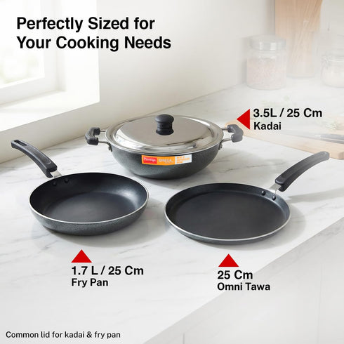 Prestige Non-Stick 3 Pc Cookware Set with Stainless Steel Lid