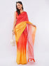 Vasthrlay Women'S Red Chevron Printed Linen Saree With Unstitched Blouse