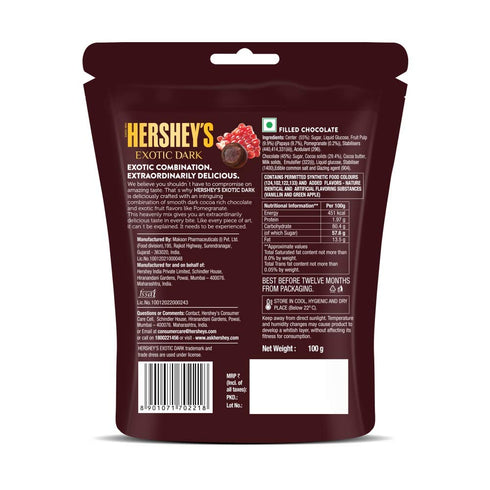 HERSHEY'S Exotic Dark Pomegranate Flavor | Dark Cocoa Rich Chocolate 100g