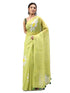 Vasthrlay Green1 Linen Floral Printed Saree With Solid Unstitched Linen Blouse Piece