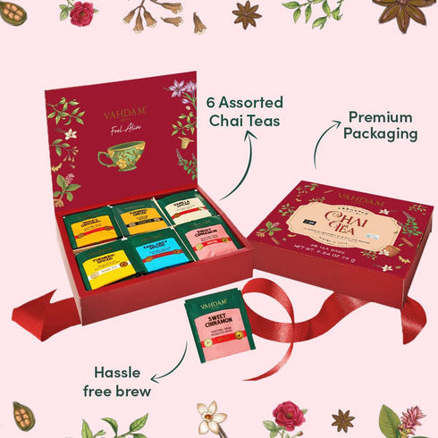 Vahdam Chai Tea Assortment Gift Set | 6 Variants