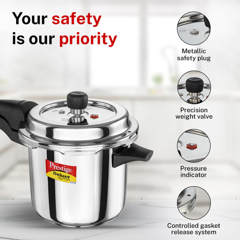 Prestige 3 Litre Stainless Steel Deluxe Alpha Svachh Outer Lid Pressure Cooker