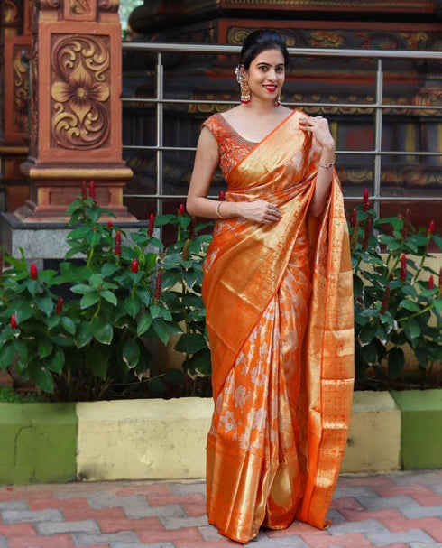 Vasthrlay Orange Kanjivaram Saree
