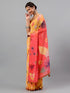 Vasthrlay Yellow Womens Floral Printed Ombre Ready To Wear One Minute Faux Georgette Saree